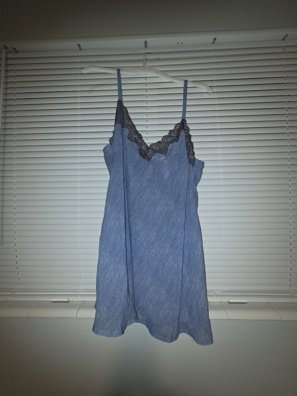 Savage X Fenty Blue Slip Dress with Black Lace Trim